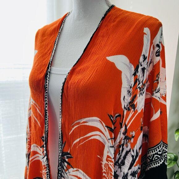 Vince Camuto Orange & Black Floral Soft Lightweight Chiffon Luxury Wrap One Size - Picture 5 of 8